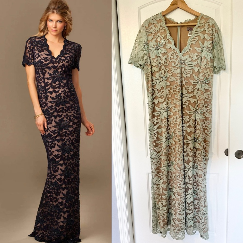 Jovani Aqua Lace V-Neck Gown Elegant mother of the bride 89174BG